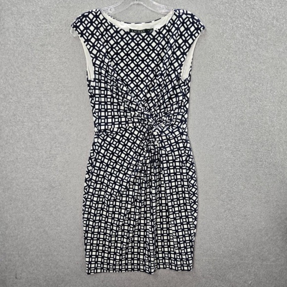 Lauren‎ Ralph Lauren Women Dress 8p Blue Geometric Sheath Sleeveless